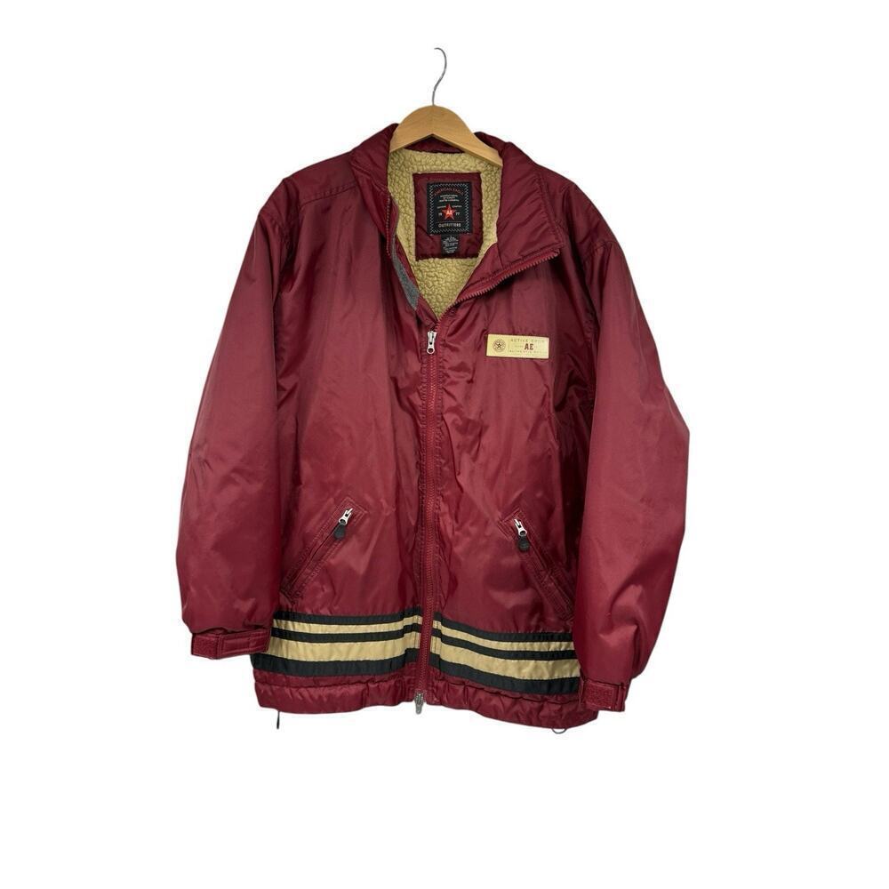 American Eagle L Retro SHERPA LINED Red full zip JACKET MENS‎ COAT Sport Y2K